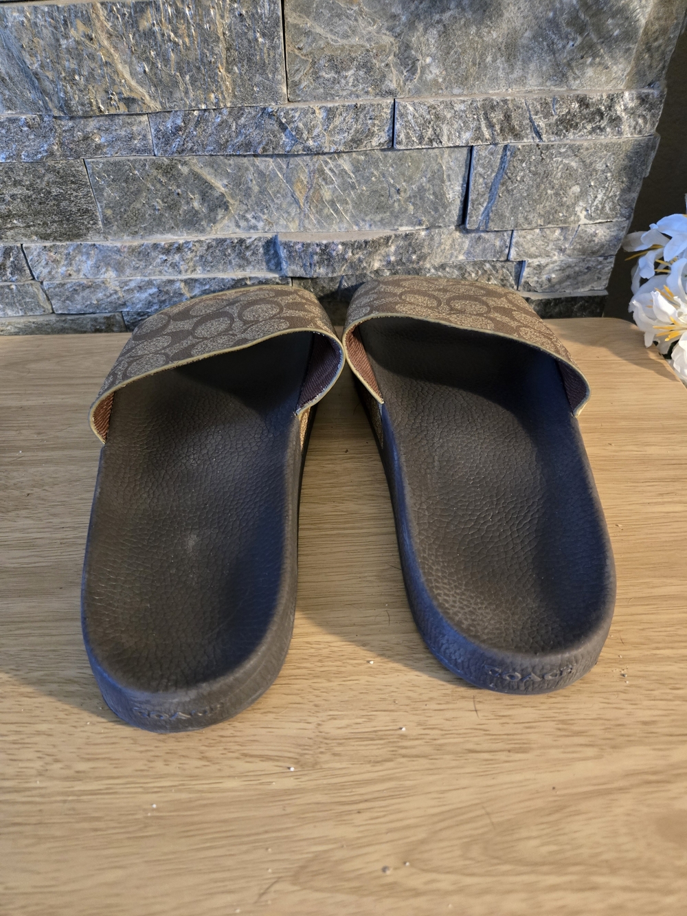 Coach Signature Monogram Slide Sandals in Brown - Picture 2 of 3